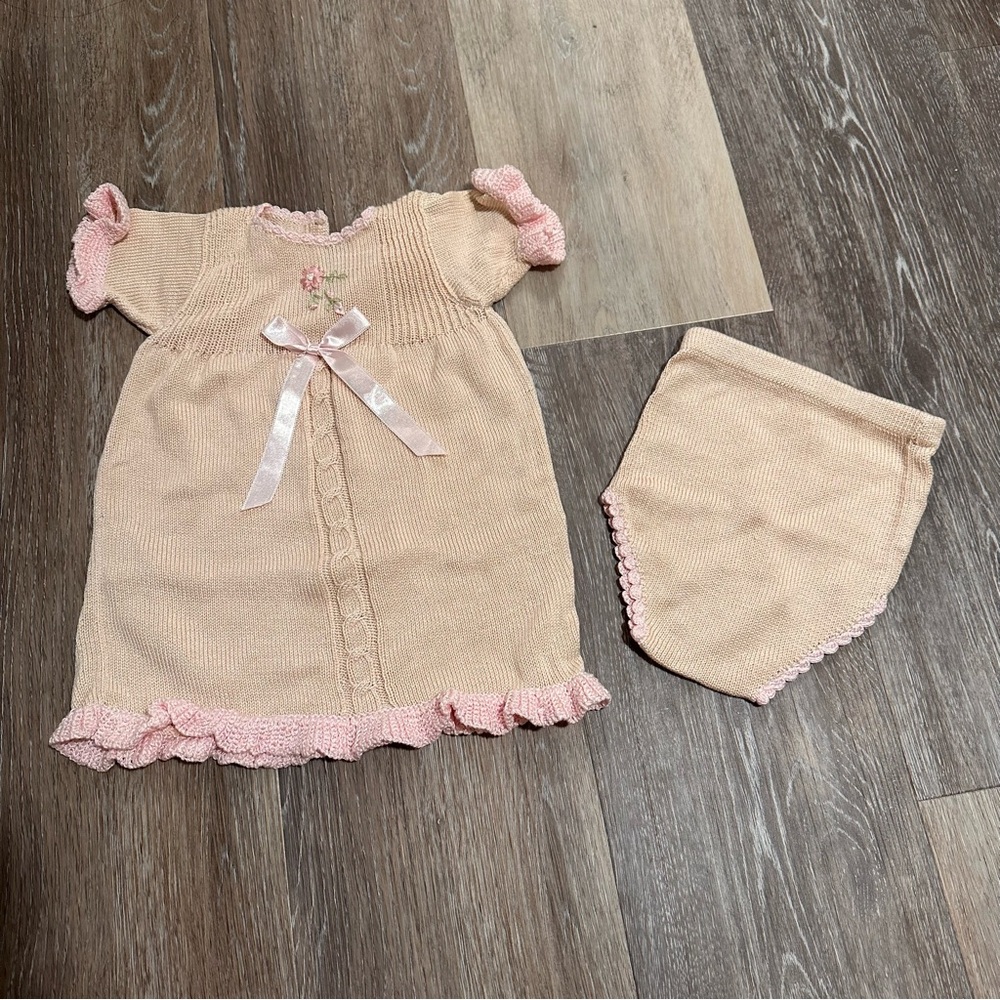 NWOT Pink and Cream Baby Dress with Bloomers